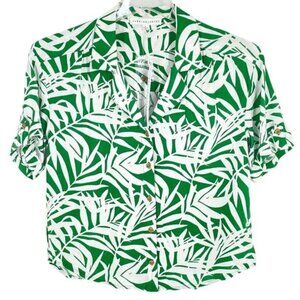 Jane +‎ Delancey Green and White Palm Leaf Tropical Button Up Top - Medium
